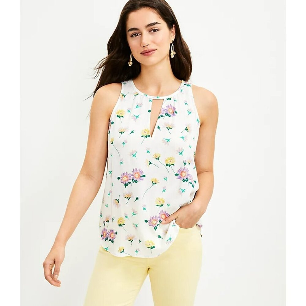 LOFT White Sleeveless Floral Blouse